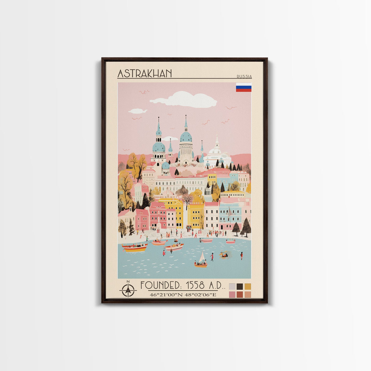 Astrakhan Russia Travel Poster Framed Canvas Print, Midcentury Modern Art, Pop Art Wall Decor, Home Decor, Vacation Gift, Living Room Art