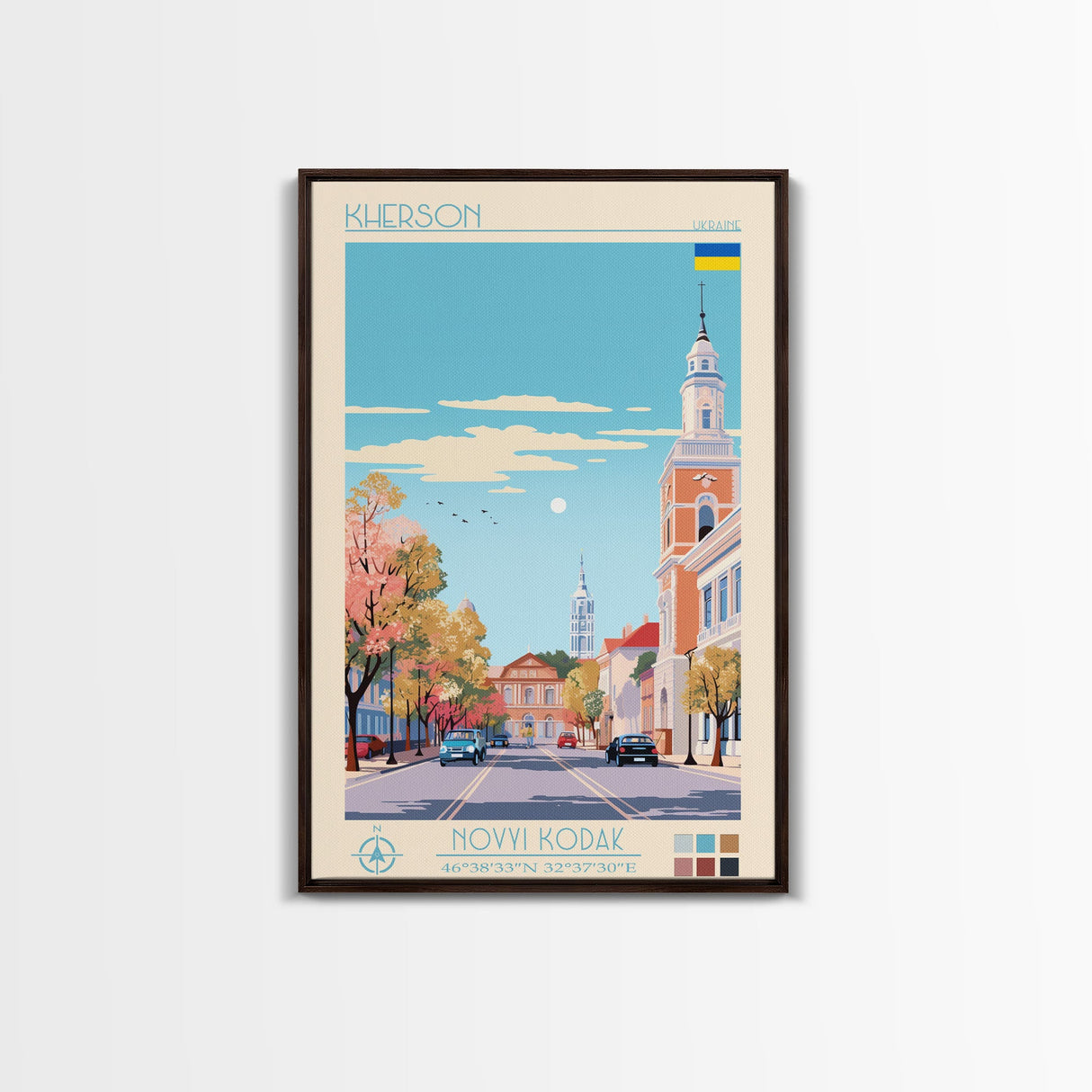 Kherson Ukraine Travel Poster Framed Canvas Print, Midcentury Modern Art, Pop Art Wall Decor, Scenic Wall Art, Living Room Decoration, Office Art