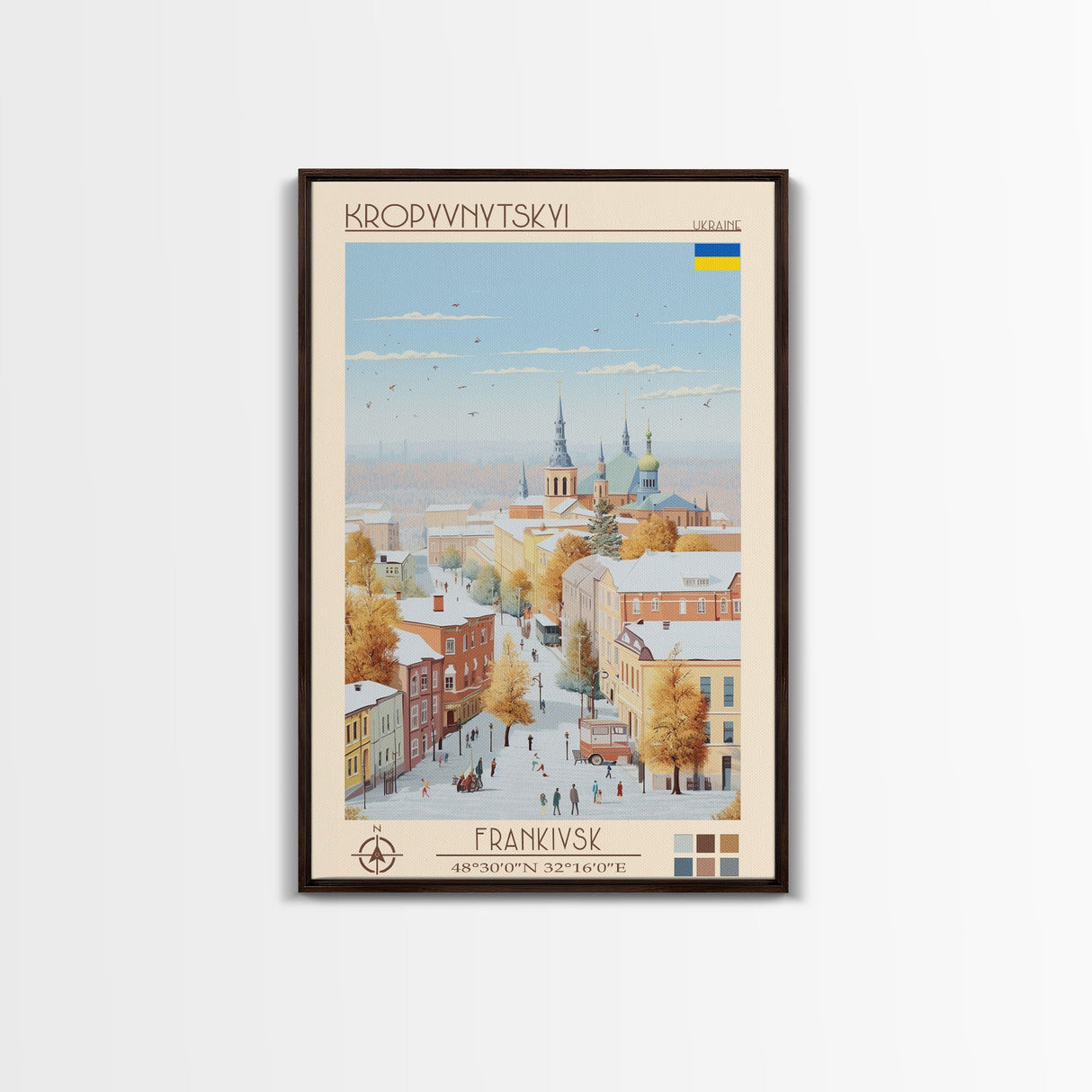 Kropyvnytskyi Ukraine Travel Poster Framed Canvas Print, Midcentury Modern Art, Pop Art Wall Decor, Home Decor, Vacation Gift, Office Art