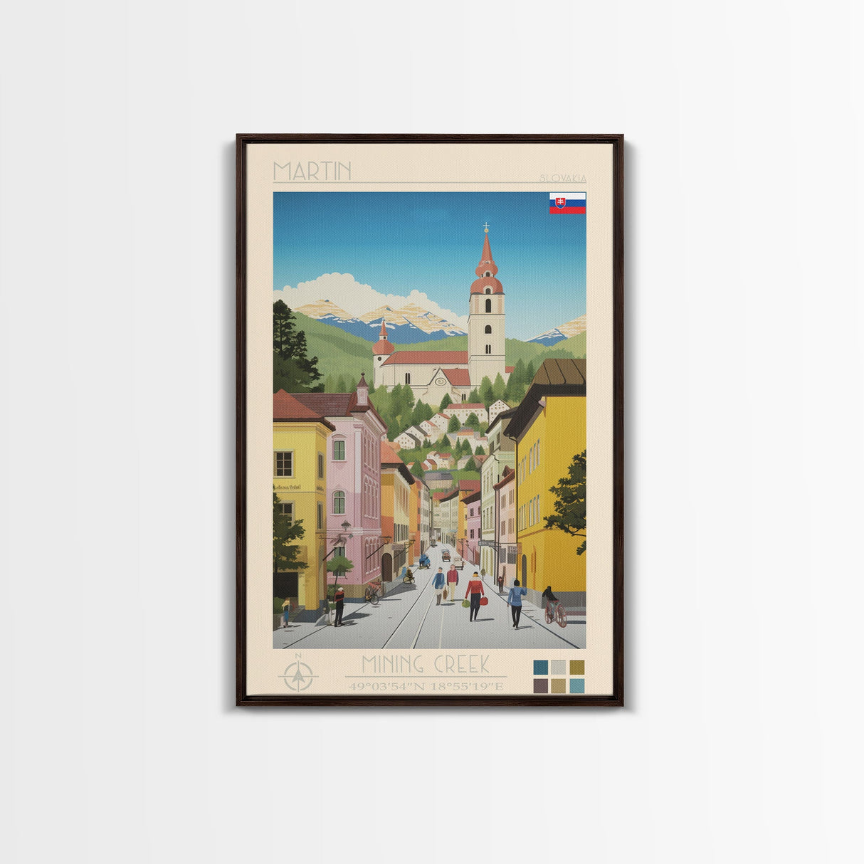 Martin Slovakia Travel Poster Framed Canvas Print, Midcentury Modern Art, Pop Art Wall Decor, Scenic Wall Art, Living Room Decoration, Office Art