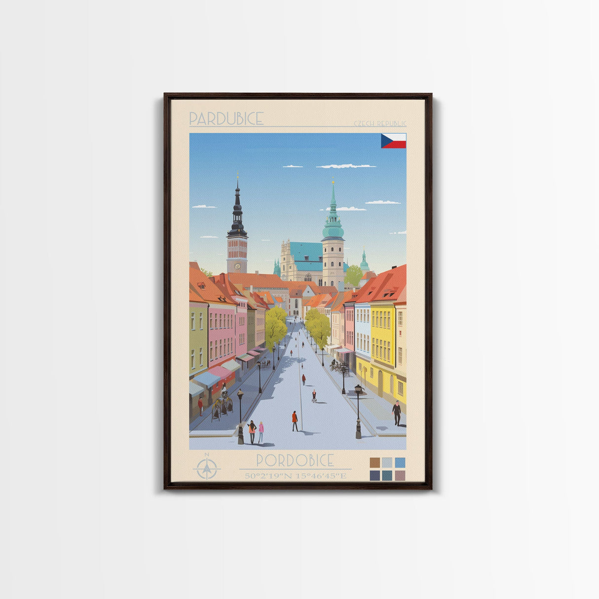 Pardubice Czech Republic Travel Poster Framed Canvas Print, Midcentury Modern Art, Pop Art Wall Decor, Home Decor, Vacation Gift, Bedroom Art