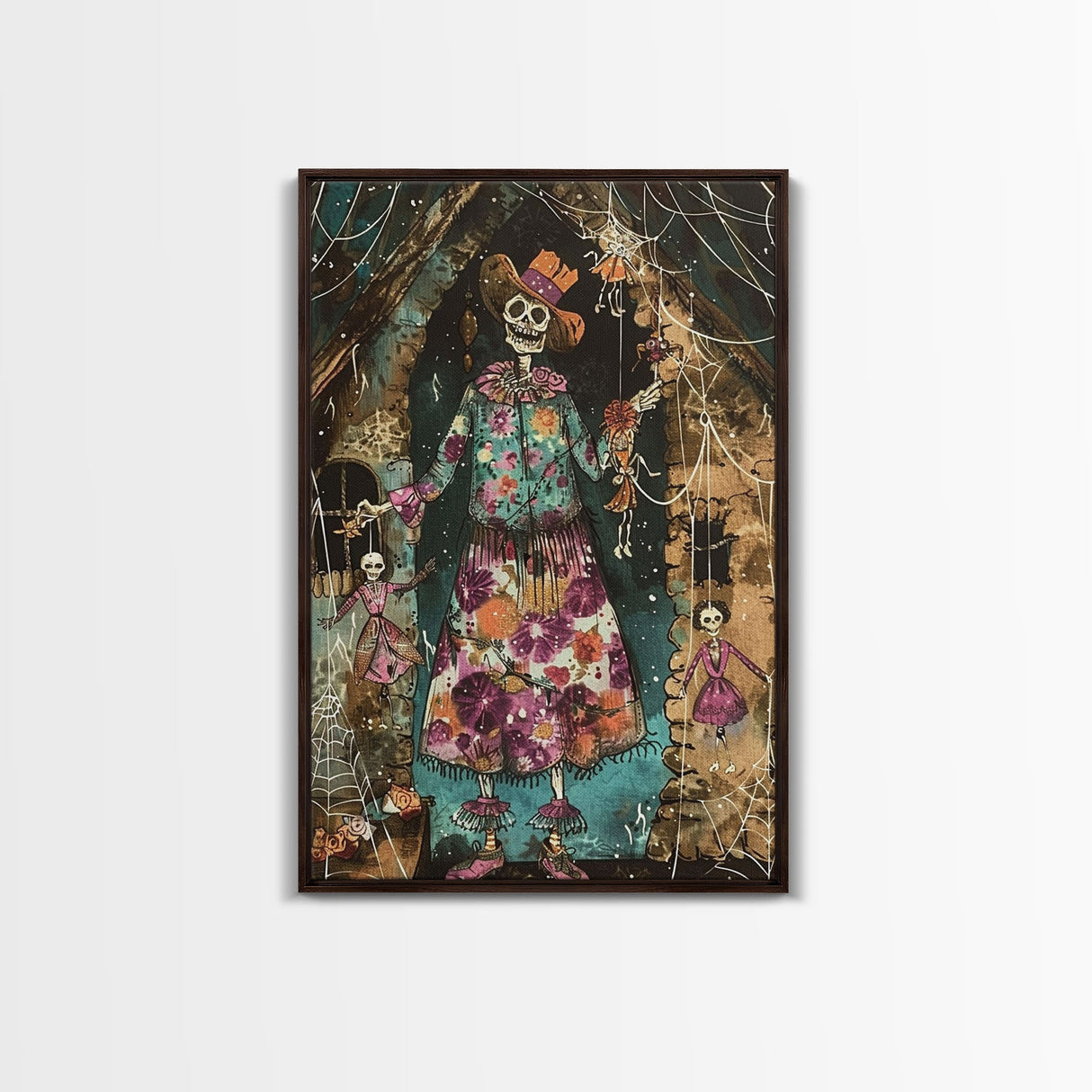 Halloween Pirate Skeleton with Glowing Eyes, Framed Canvas Print, Wall Art, Spooky Decor, Pirate Theme Halloween Decoration, Living Room Art