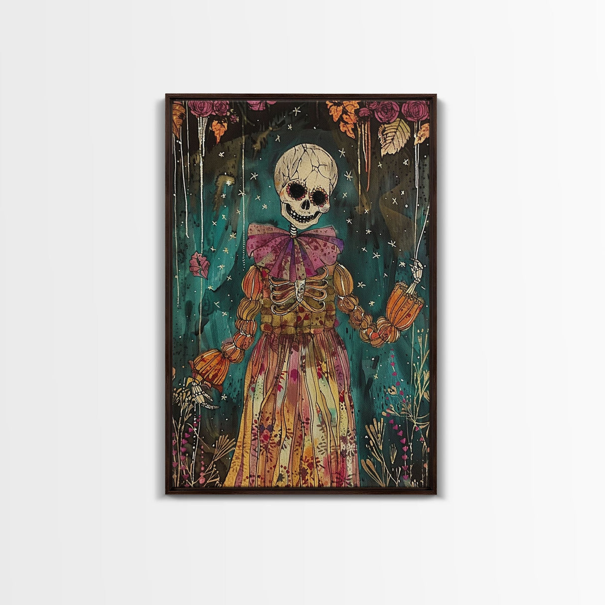 Halloween Ghost in Haunted Forest, Framed Canvas Print, Wall Art, Spooky Decor, Halloween Decoration, Living Room Art, Unique Gift