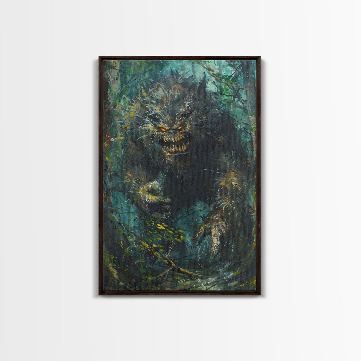 Halloween Frightening Forest Beast Framed Canvas Print, Wall Art, Home Decor, Living Room Decoration, Scary Creature Art, Haunted Decor