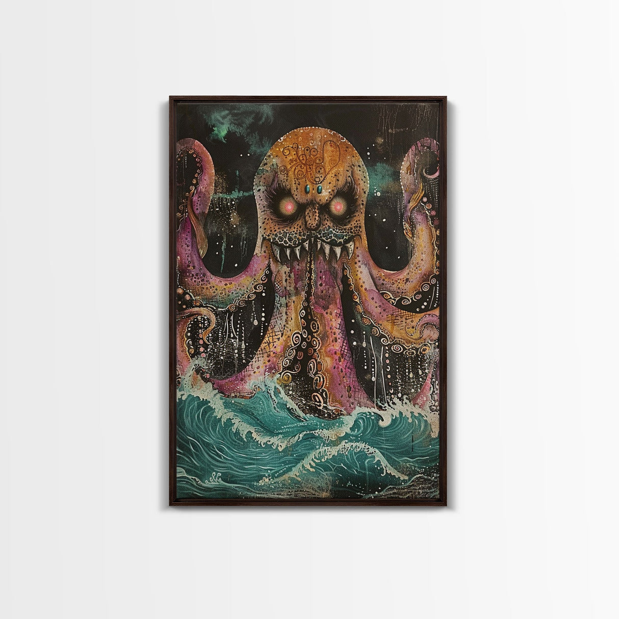 Halloween Nightmarish Werewolf in the Forest Framed Canvas Print, Wall Art, Living Room Decor, Halloween Decoration, Scary Art, Haunted Art