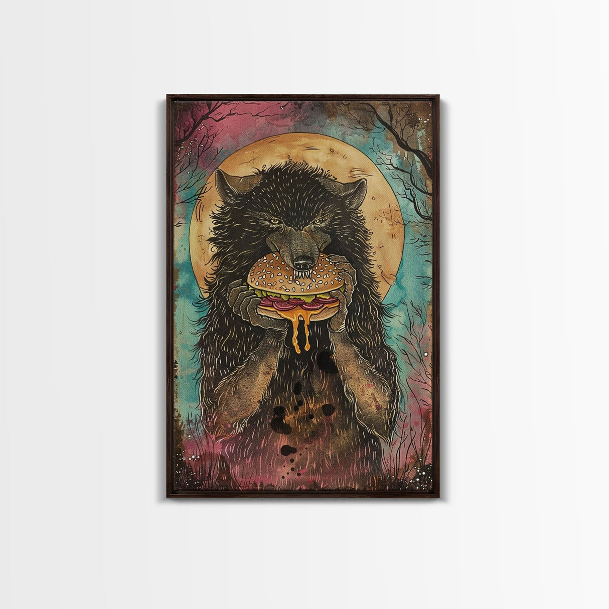 Halloween Haunted Forest Monster Framed Canvas Print, Wall Art, Living Room Decor, Halloween Decoration, Spooky Wall Hanging, Haunted Decor