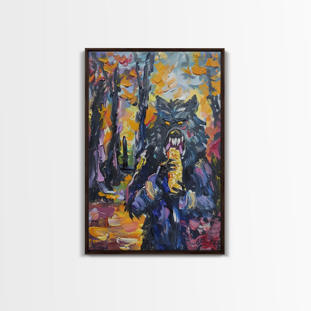 Halloween Art with a Man Holding a Hamburger, Capturing Horror and Humor in One Spooky Wall Art Piece