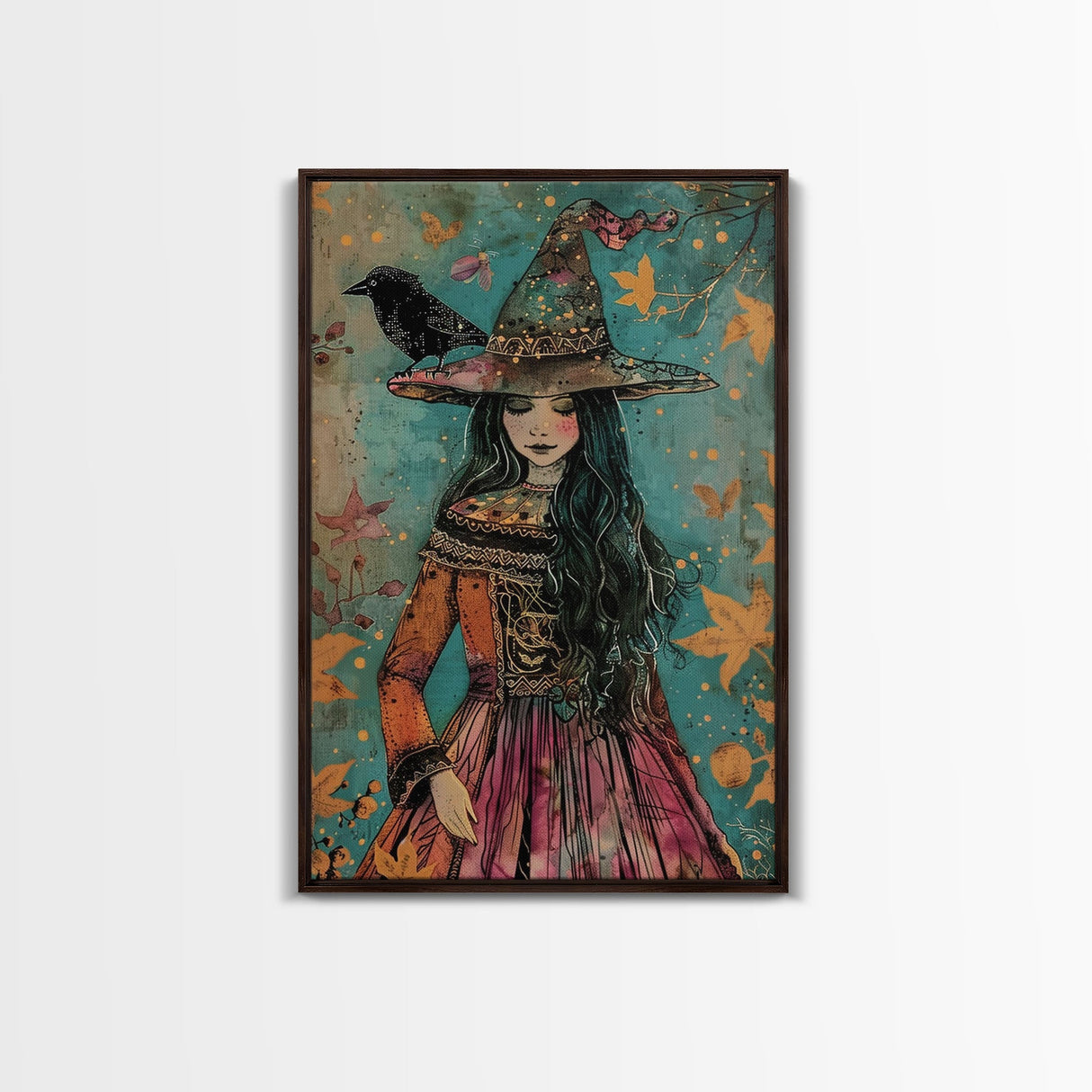 Enchanting Witch with Raven - Halloween Wall Decor - Spooky Home Art Print - Halloween Gift for Witch Lovers - Creepy Art Halloween Decor