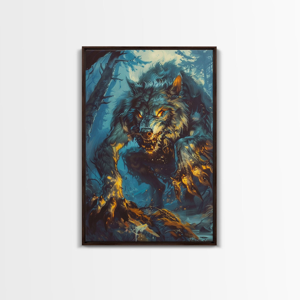 Ferocious Werewolf in the Forest - Halloween Wall Decor - Scary Art Print - Werewolf Painting for Halloween - Spooky Home Decor