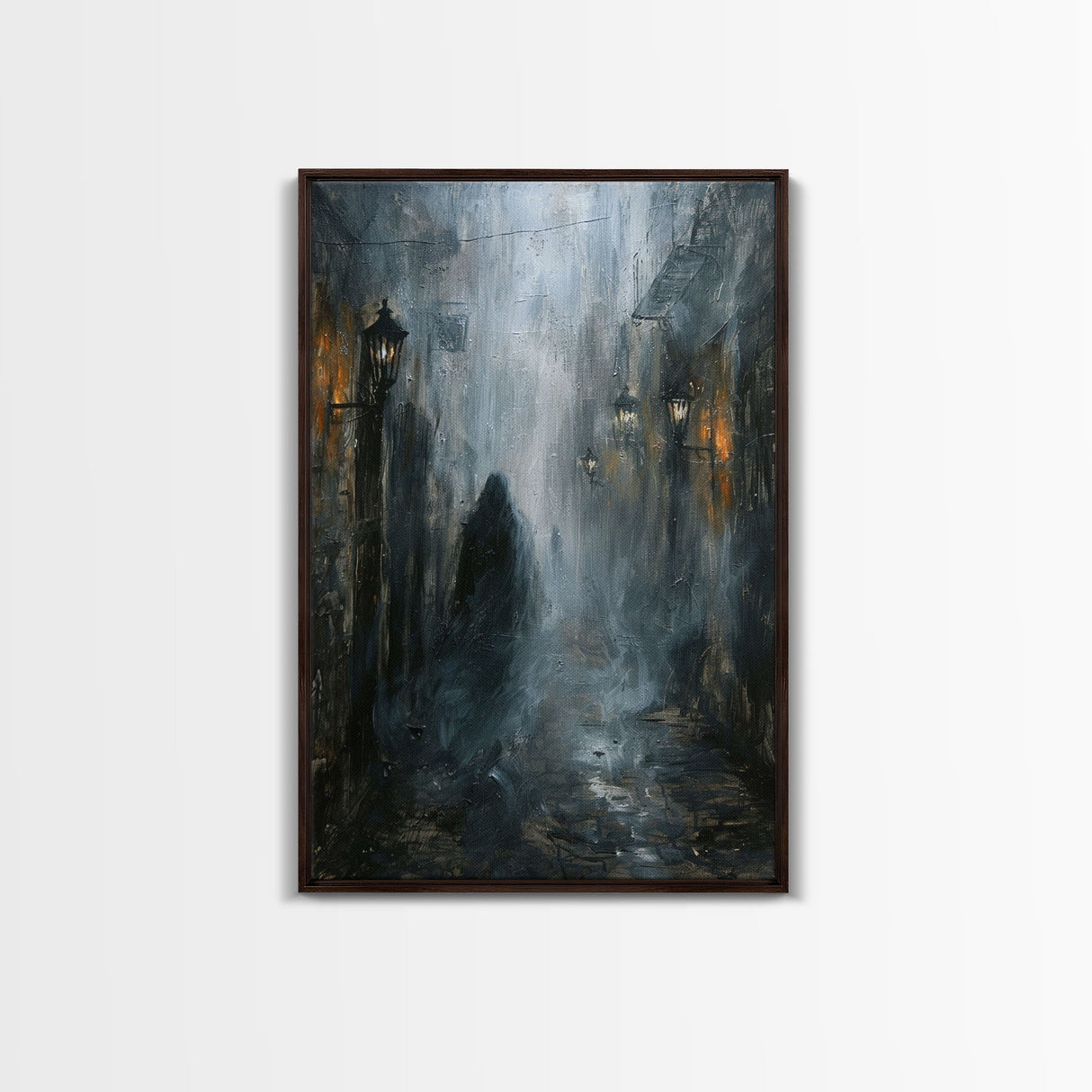 Misty Alley Canvas Print - Halloween Art, Spooky Home Decor, Dark Alley Wall Art, Ghost Art, Halloween Decor, Framed Canvas Print Creepy Art