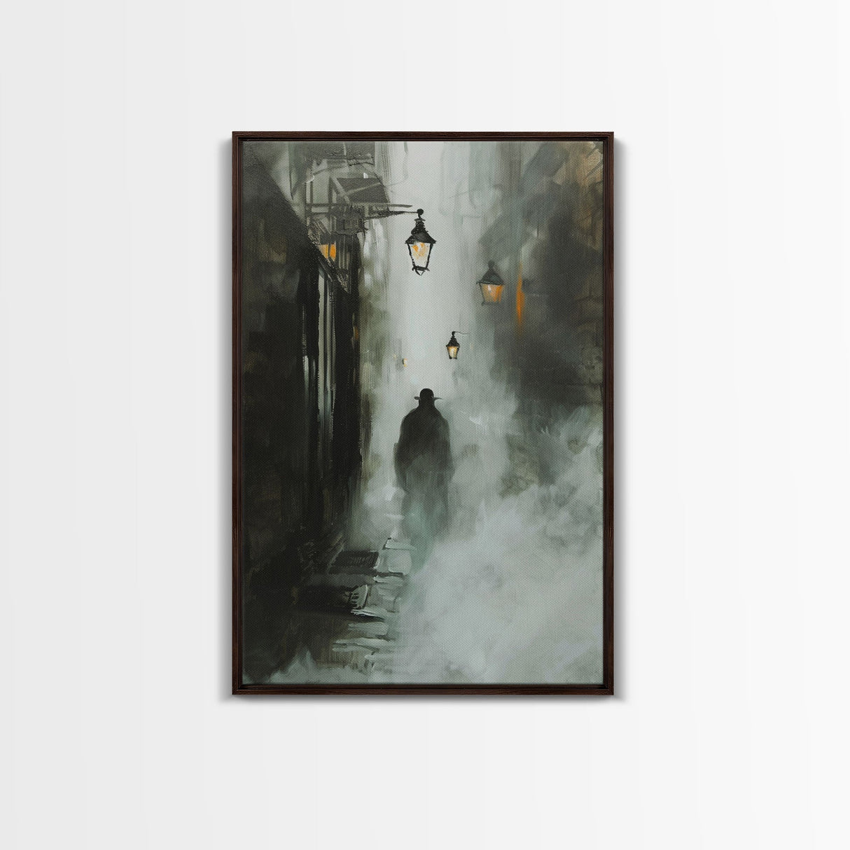 Mysterious Shadow in Fog, Halloween Art Print, Spooky Home Decor, Framed Canvas Print, Creepy Art, Halloween Wall Decor, Seasonal Wall Art