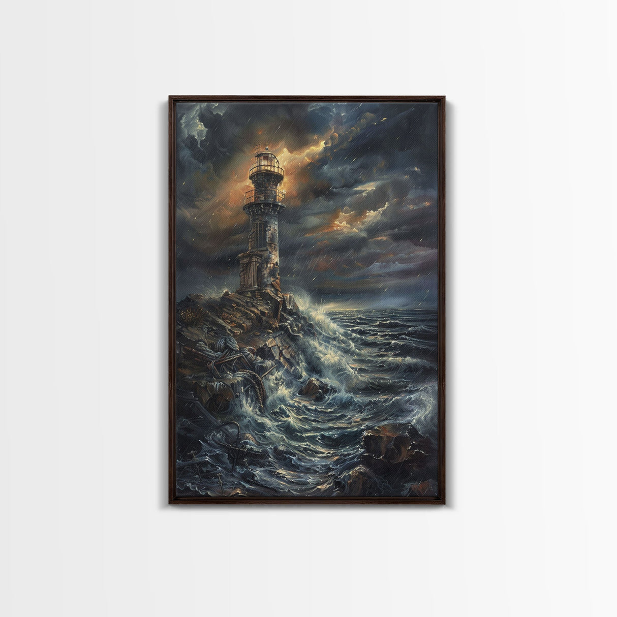 Eerie Castle on Cliff, Halloween Art Print, Spooky Home Decor, Framed Canvas Print, Creepy Art, Halloween Wall Decor, Seasonal Wall Art