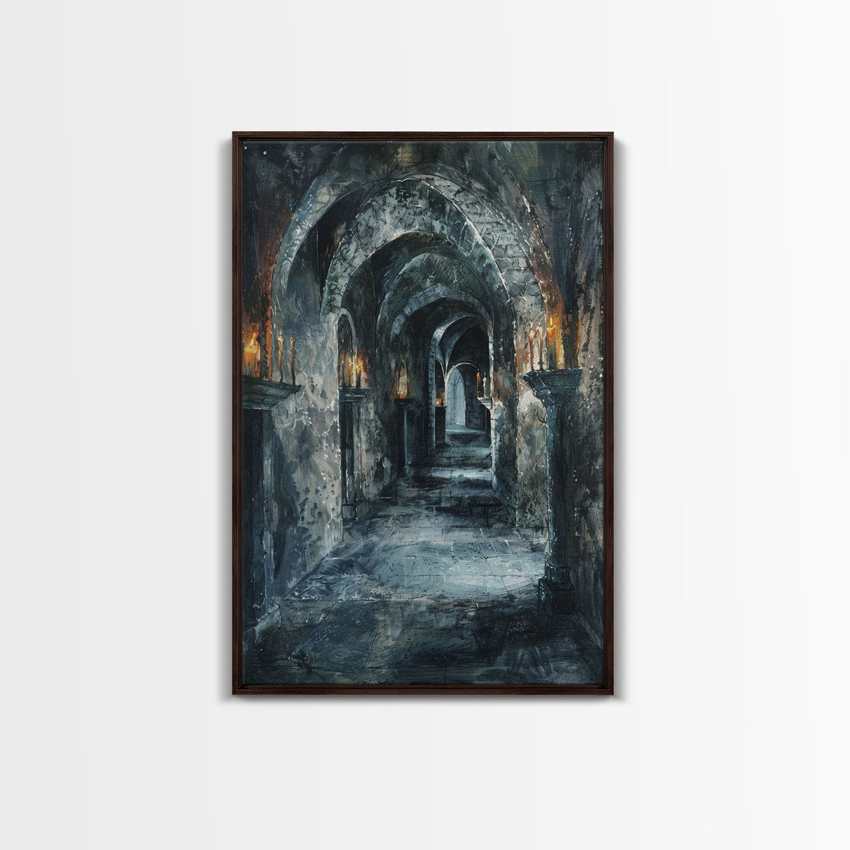 Dark Gothic Hallway Halloween Art, Spooky Hallway, Haunted Passage, Creepy Architecture, Gothic Decor, Framed Canvas Print