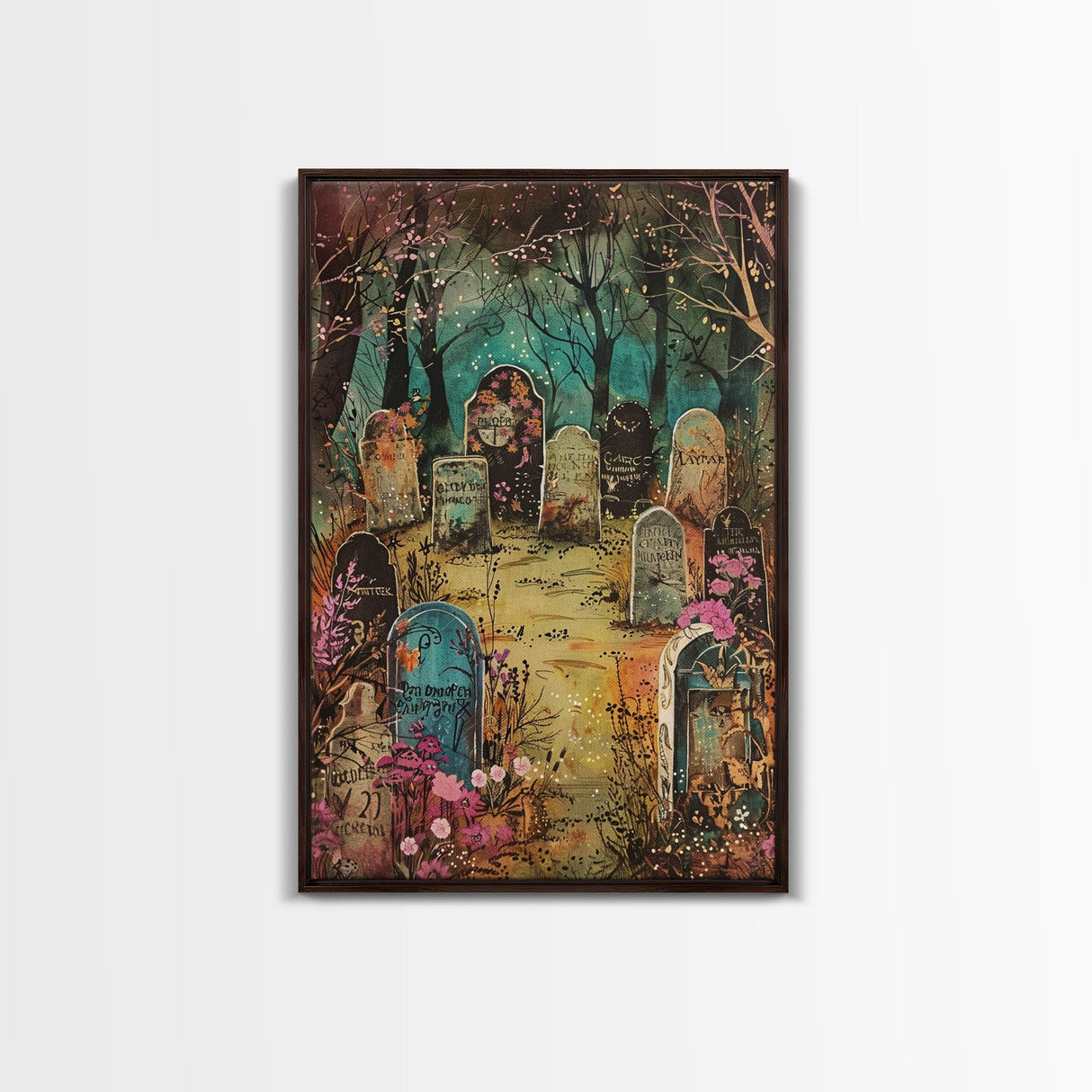 Spooky Graveyard Framed Canvas Print, Halloween Wall Art, Haunted Cemetery, Gothic Vibes, Spooky Decor, Haunted Scene, Halloween Decoration