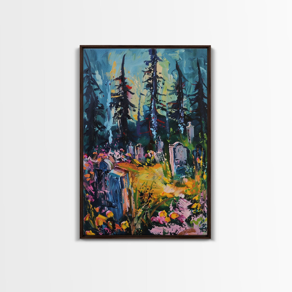 Haunted Path Framed Canvas Print, Halloween Wall Art, Spooky Walkway, Ghostly Forest, Haunted Trees, Gothic Decor, Fall Decoration