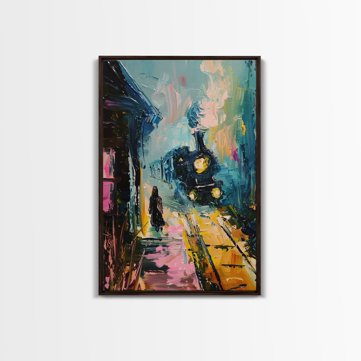 Spooky Van Gogh-Inspired Haunted House Framed Canvas Print, Halloween Wall Art, Eerie Home Decor, Ghostly Night Artwork, Haunted Home