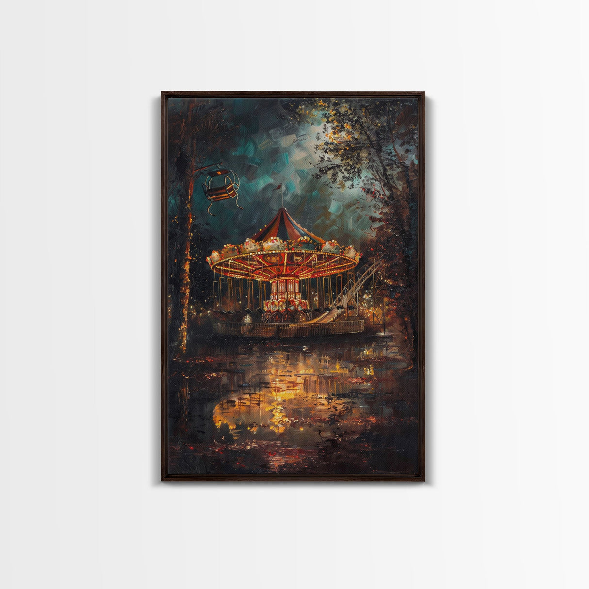 Haunted Forest Path with Pumpkins Framed Canvas Print, Halloween Wall Art, Spooky Home Decor, Eerie Forest Artwork, Haunted Pathway Art