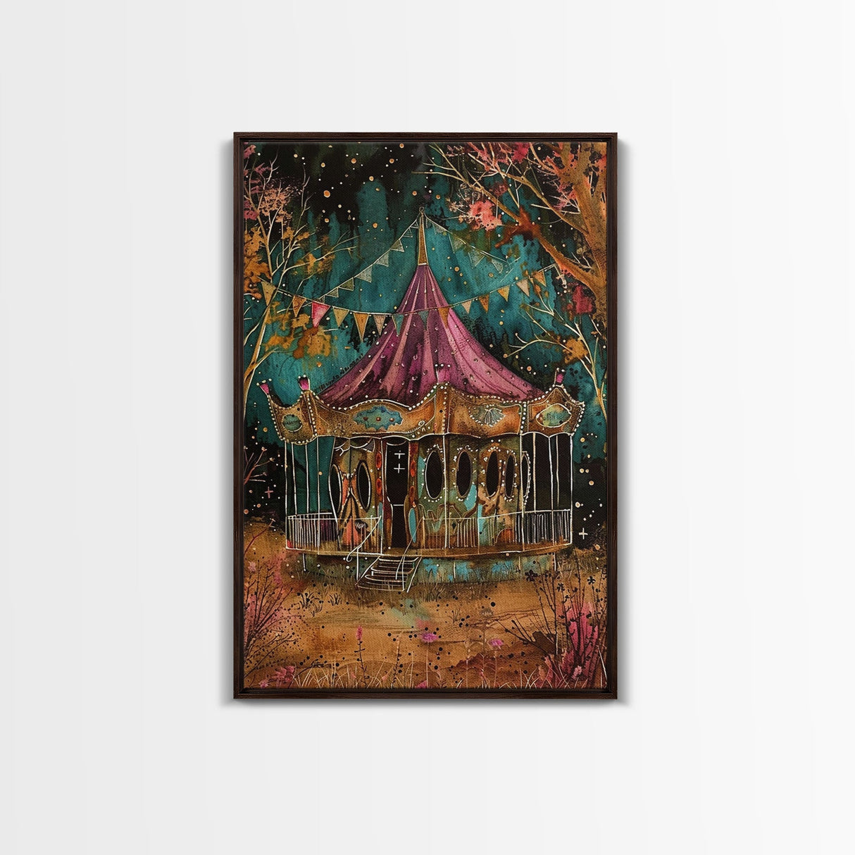 Nighttime Haunted Forest Path Framed Canvas Print, Halloween Wall Art, Spooky Home Decor, Eerie Artwork, Ghostly Path Decoration