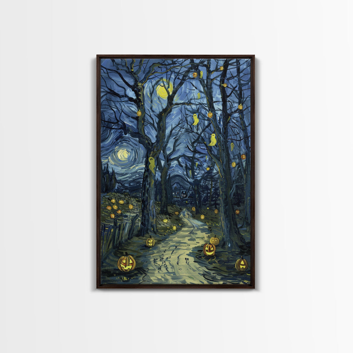 Dark Steamy Train at Night Framed Canvas Print, Halloween Wall Art, Spooky Train Station Decor, Haunted Transportation Artwork, Ghostly Art