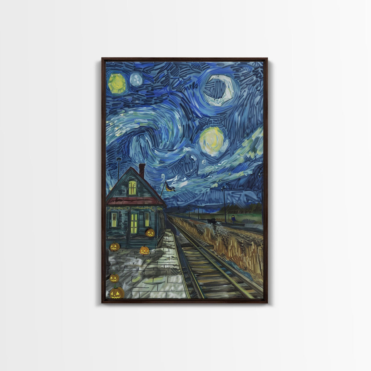 Enchanted Graveyard with Lanterns Framed Canvas Print, Wall Art, Spooky Home Decor, Halloween Cemetery Art, Mystical Art, Haunted Graveyard