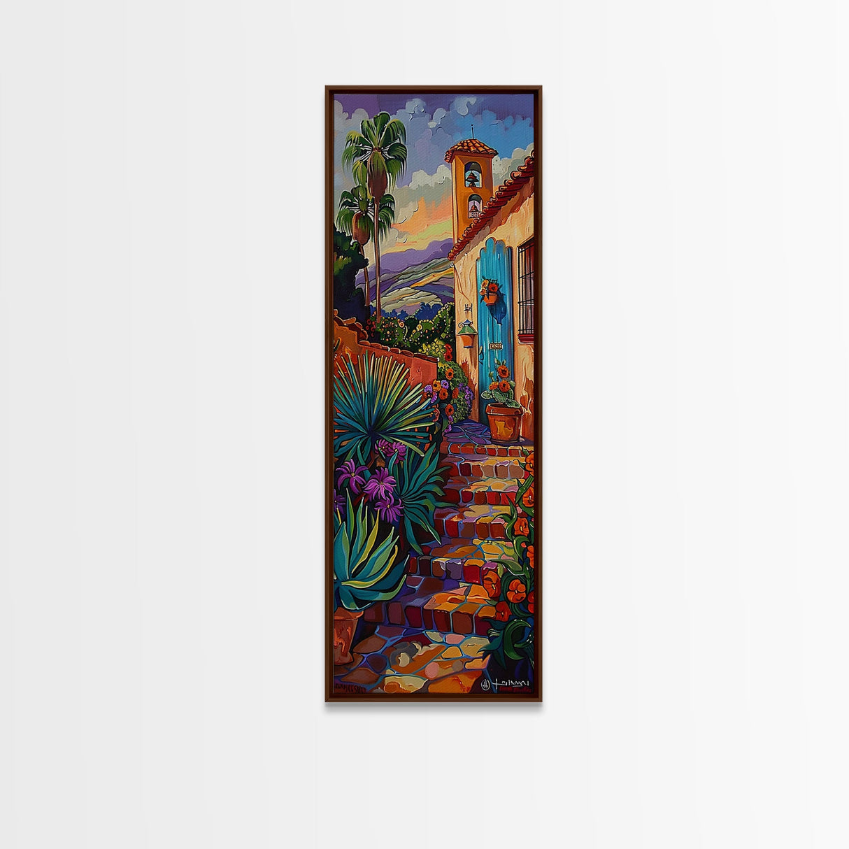 Contemporary Tuscan Style Oil Painting, Sunset Painting Framed and Printed on Canvas, Spanish Art, Living Room Wall Art Print, Mountain Art