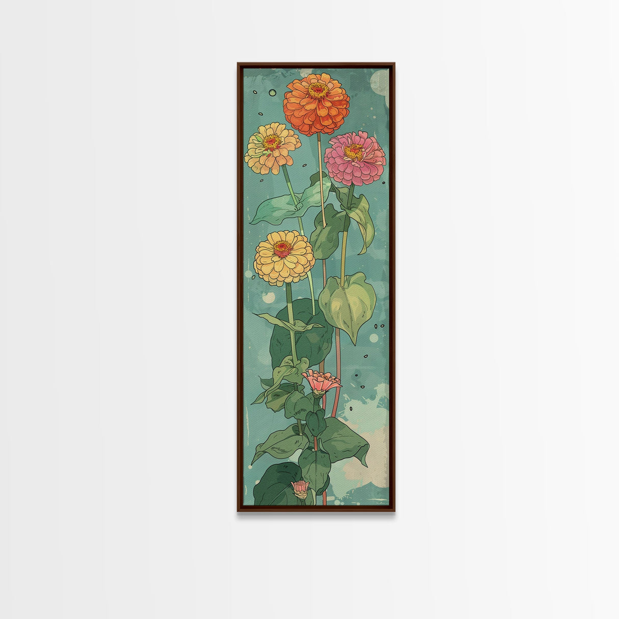 Vibrant Japanese Cranes with Red Sun Framed Canvas Print - Tall Skinny Ukiyo-e Art Wall Art Décor