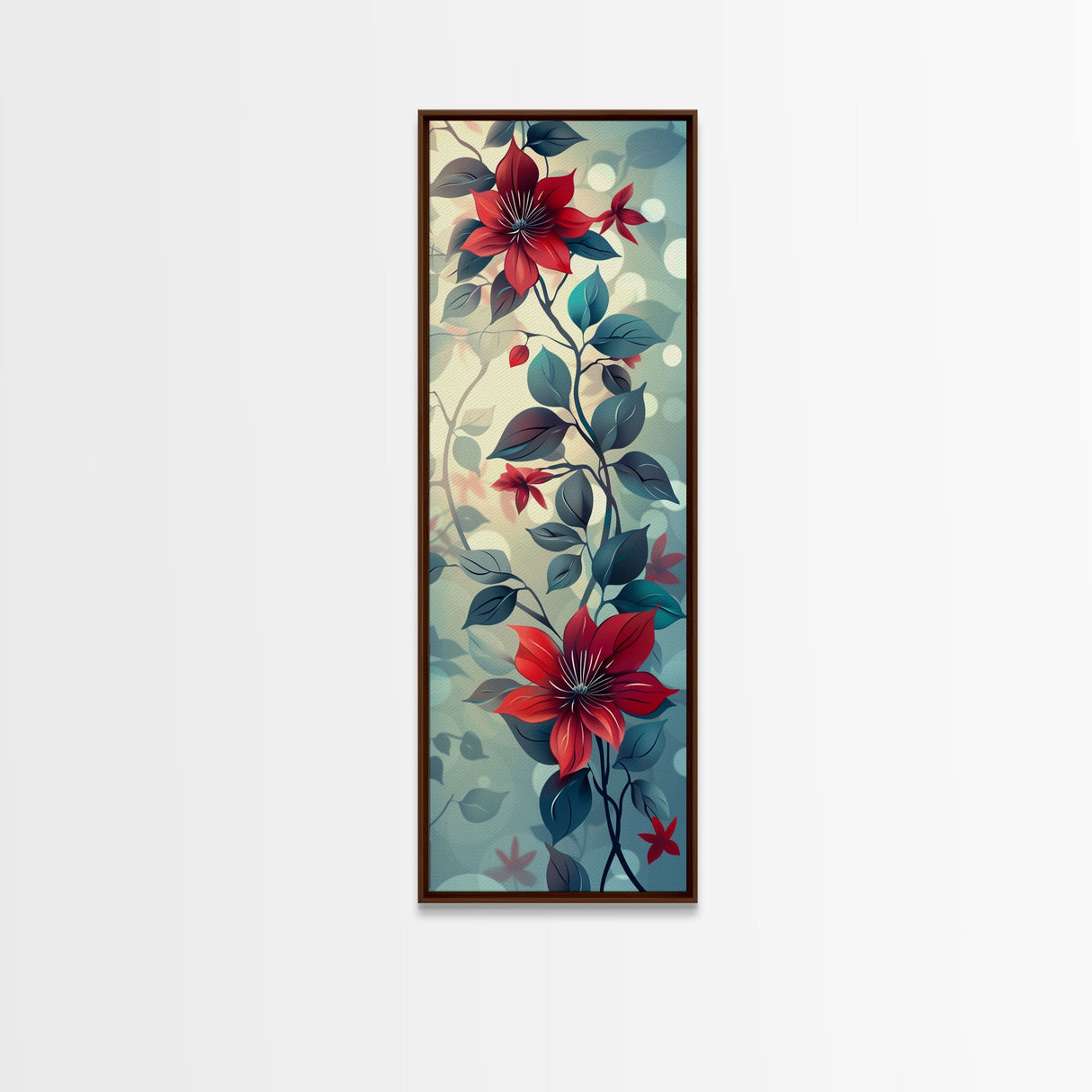 Canvas Print Vibrant Red Clematis Flowers Against Dreamy Background, Perfect For Botanical Wall Art
