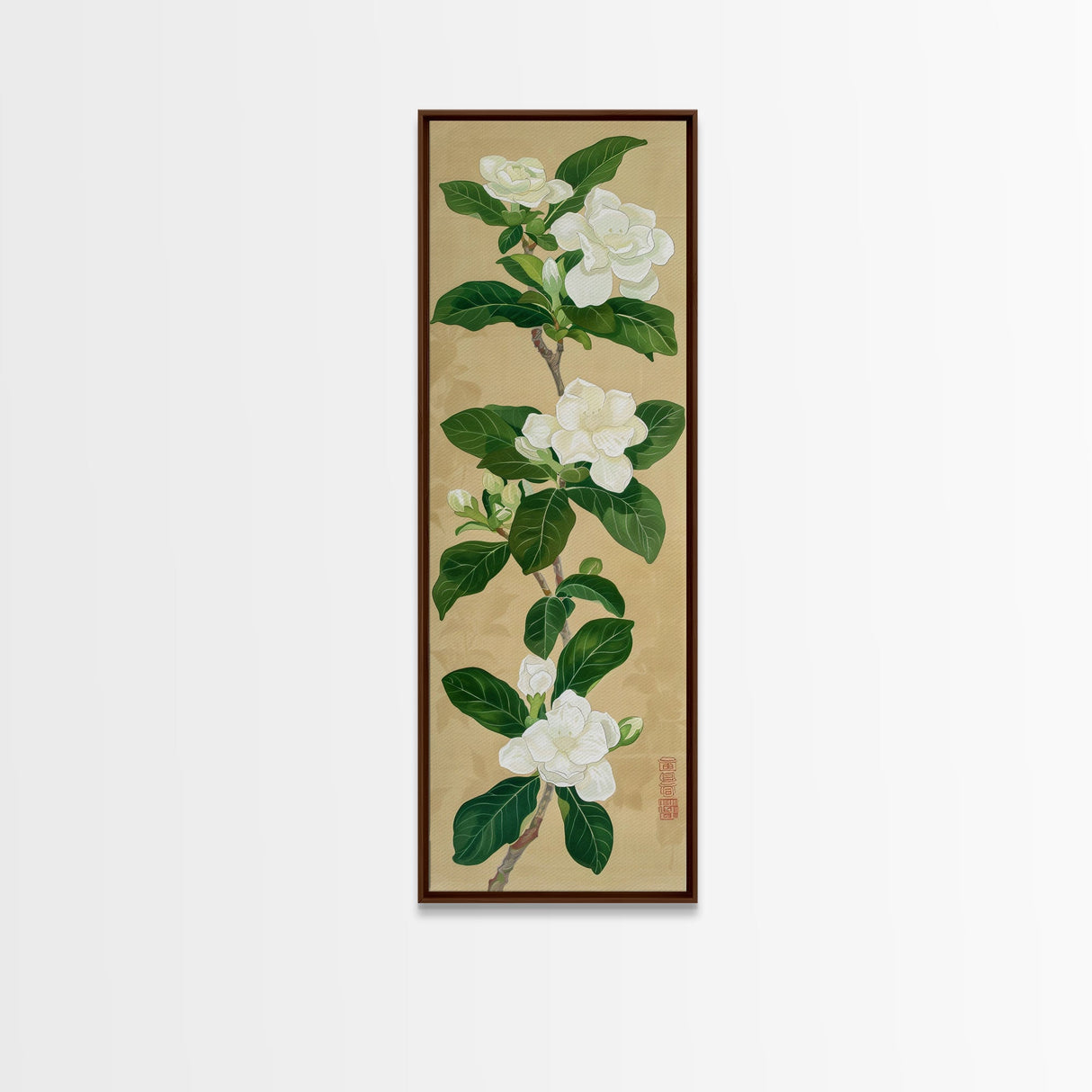 Magnolia Flowers On A Branch - Skinny Art Tall Art Framed Canvas Print Japanese Style Art Ukiyo-e Art