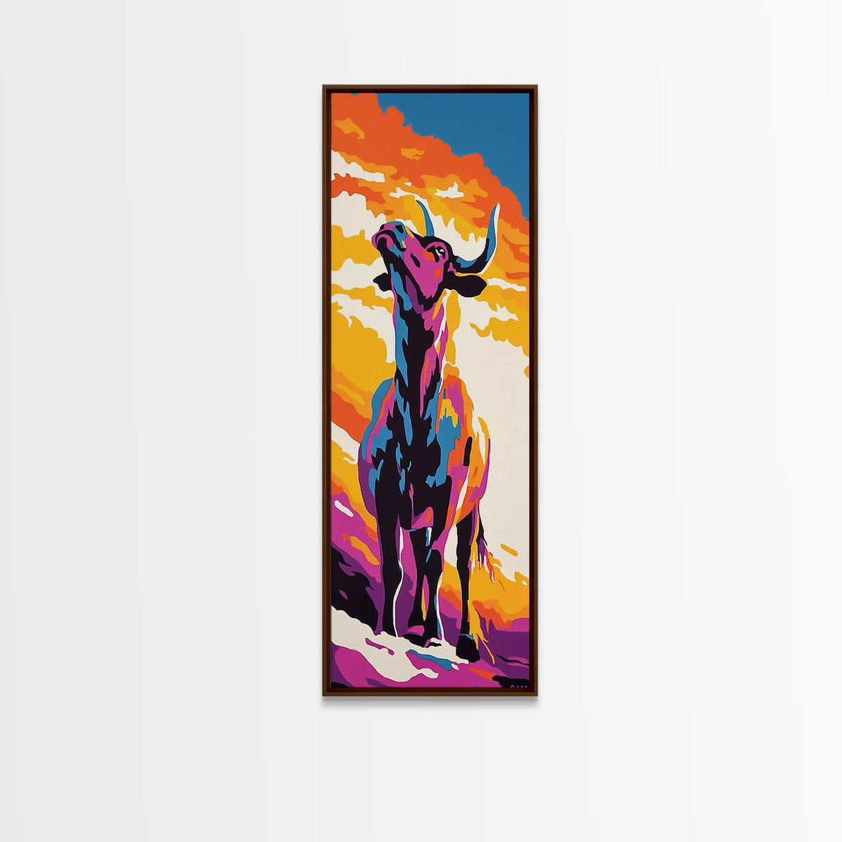 Vibrant Bull Art Framed Canvas Print Colorful Southwest Wall Art, Blotter Art, Chicano Art, Moody Art, Gift Idea, Above Sofa Art