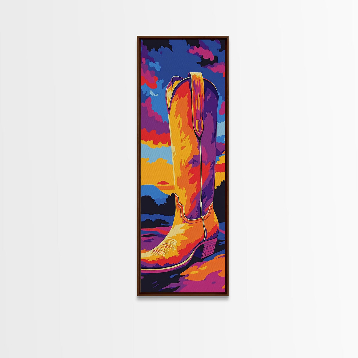 outhwest Cowboy Boot Art Framed Canvas Print, Rustic Wall Art, Pink Orange Wall Art, Whimsical Art, Coastal Cowgirl Wall Art