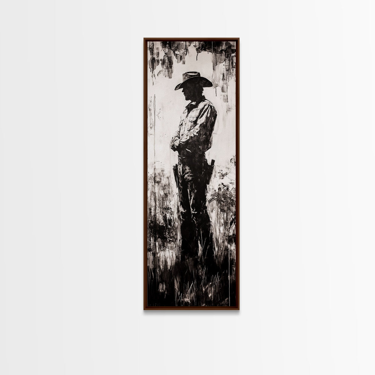 Black and White Cowboy Art Framed Canvas Print, Rustic Wall Art, Moody Art, Southwest Wall Art, Vintage Horse Art, Tall Narrow Art