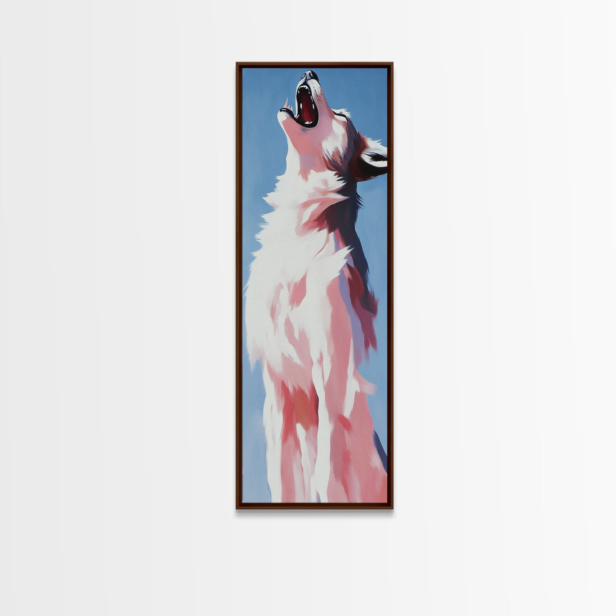 Majestic White Wolf Canvas Print moody art, minimalist art, vertical wall art, wabi sabi art, extra wide art, panoramic art, rustic wall art, wildlife painting, bedroom art, therapy art