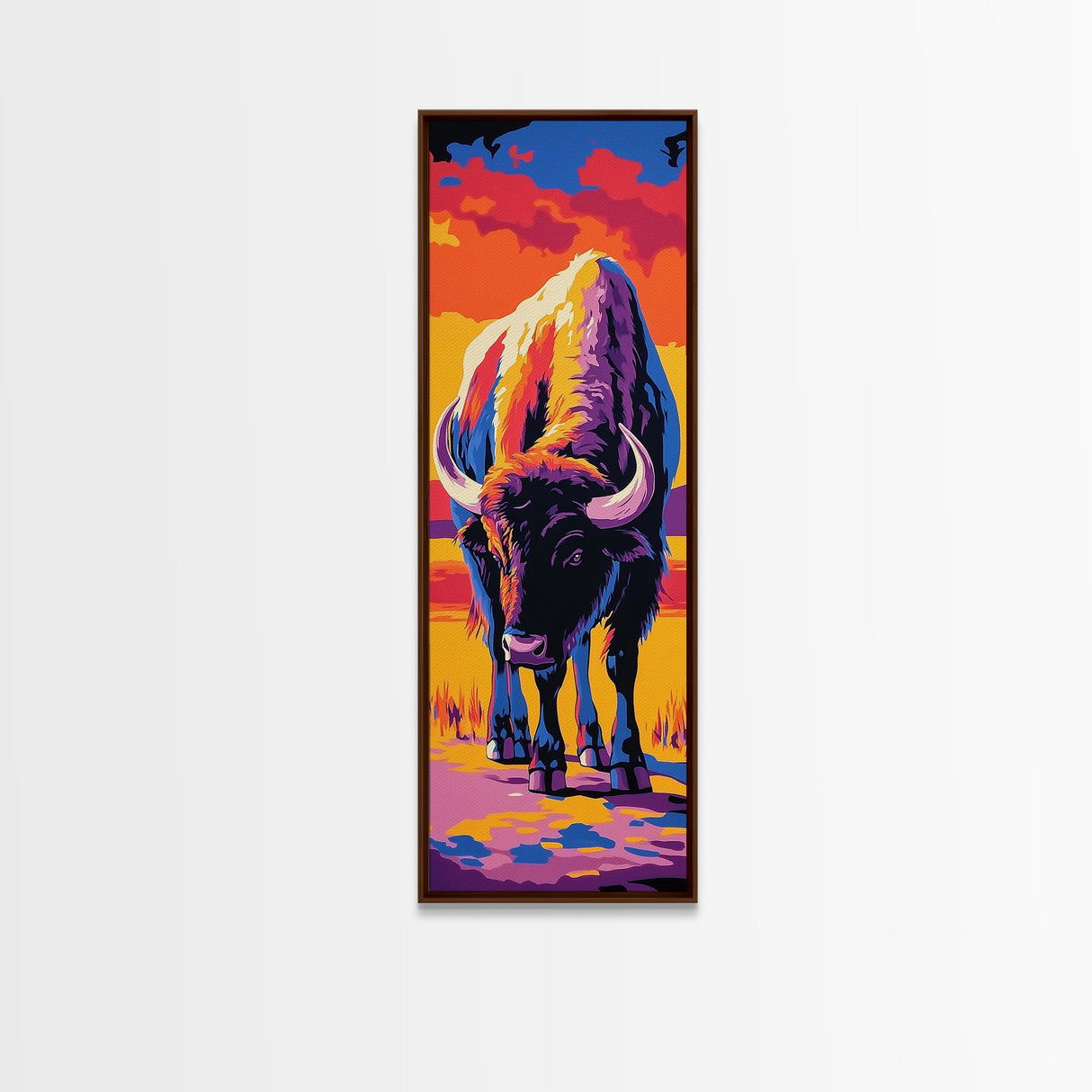 Pop Art Bison Canvas Print Southwest Wall Art Bright Wall Art Tall Narrow Art Colorful Art Above Couch Art
