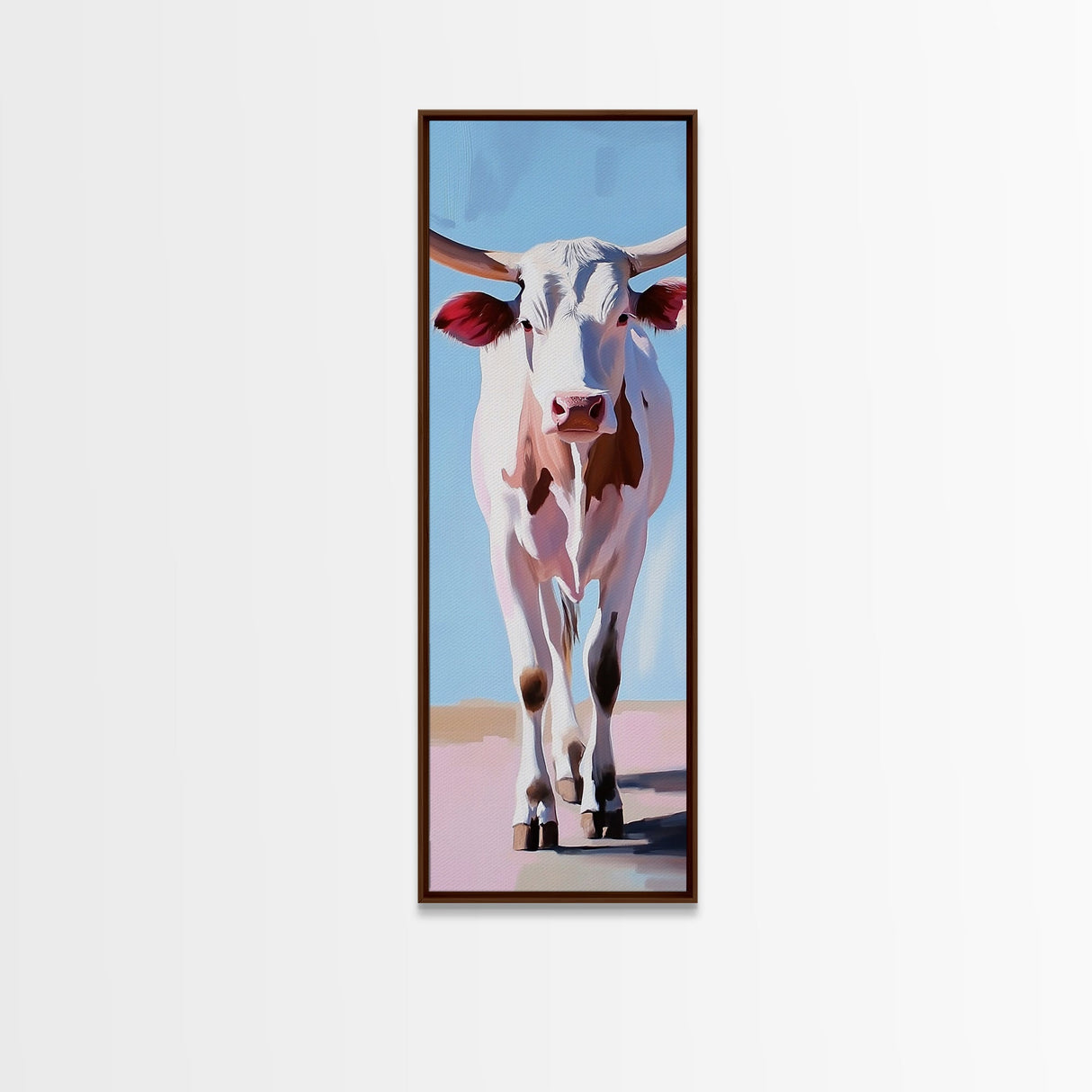 Realistic Longhorn Portrait Framed Canvas Print black cowgirl painting rustic wall art farmhouse decor western art bull and bear art