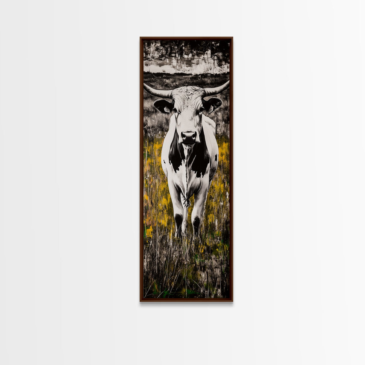 Moody Black and White Cow Canvas Print rustic wall art farmhouse decor southwest wall art bull and bear art wabi sabi wall art
