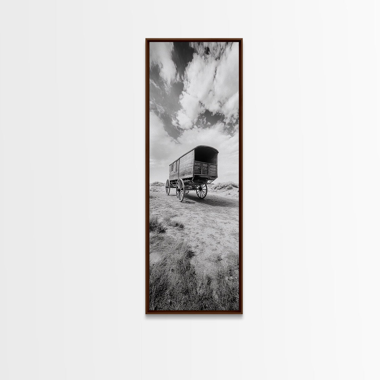 Pioneer Covered Wagon, Rustic Wall Art, Framed Canvas Print, Farmhouse Art, Western Décor, Minimalist Art, Extra Wide Art