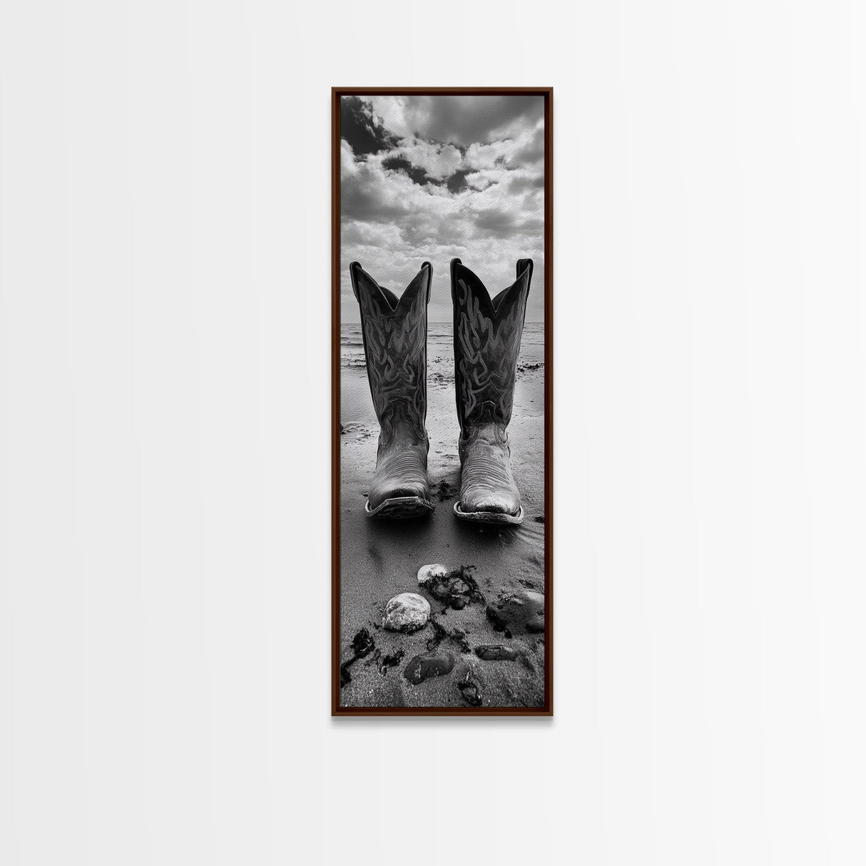 Cowboy Boots, Coastal Cowgirl, Wall Art, Framed Canvas Print, Rustic Décor, Western Artwork, Moody Art, Southwestern Wall Art