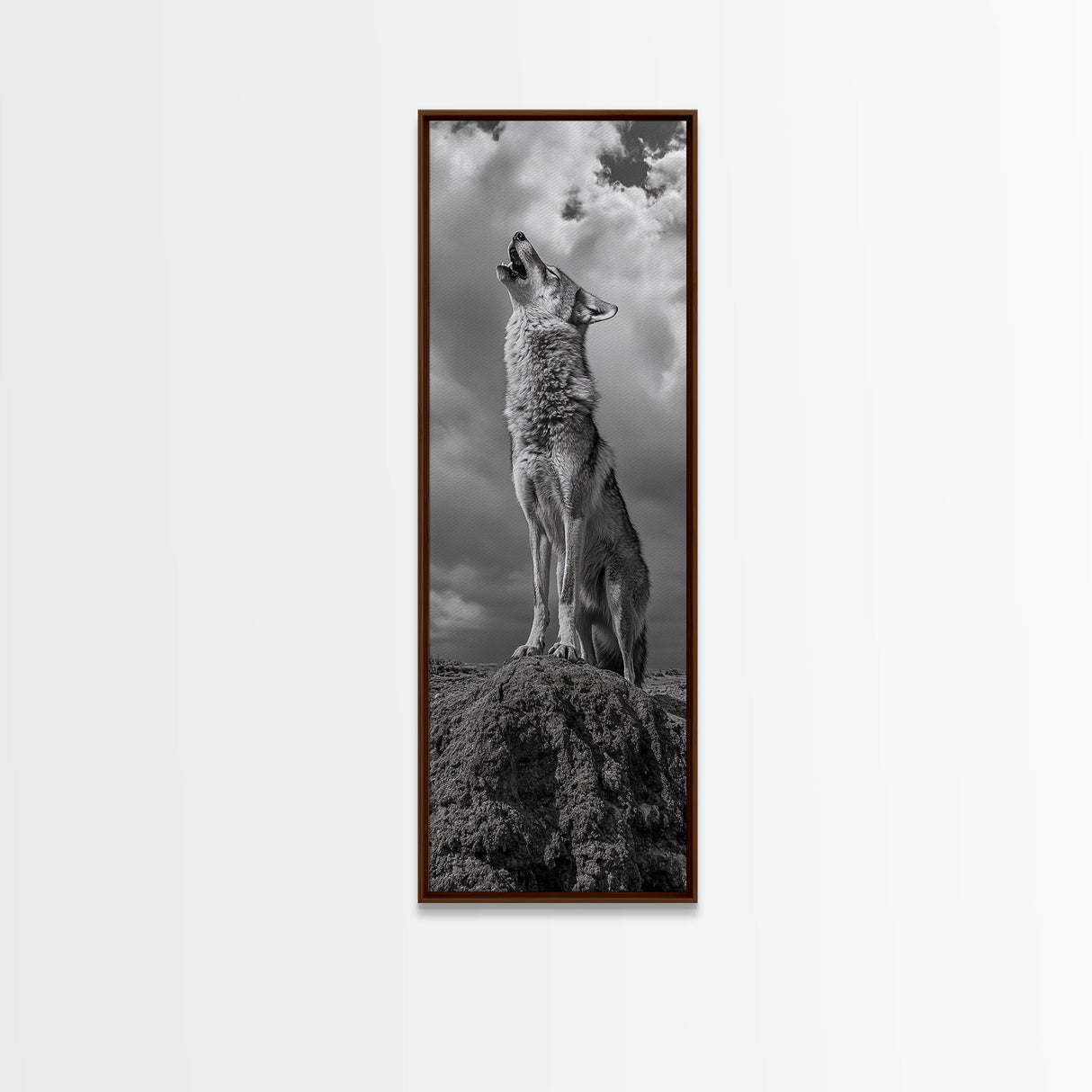 Howling Coyote, Framed Canvas Print, southwest wall art, rustic wall art, wildlife photography, desert landscape art, cowboy art, boho home decor