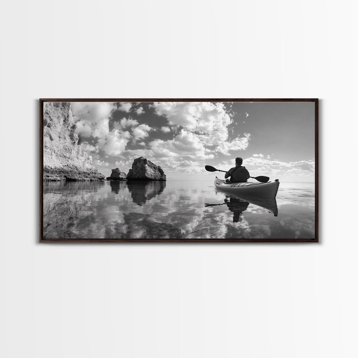 Kayak, Coastal Landscape Art, Nautical Painting, Extra Wide Art, Adventure Art, Seascape Painting, Panoramic Art, Canvas Print