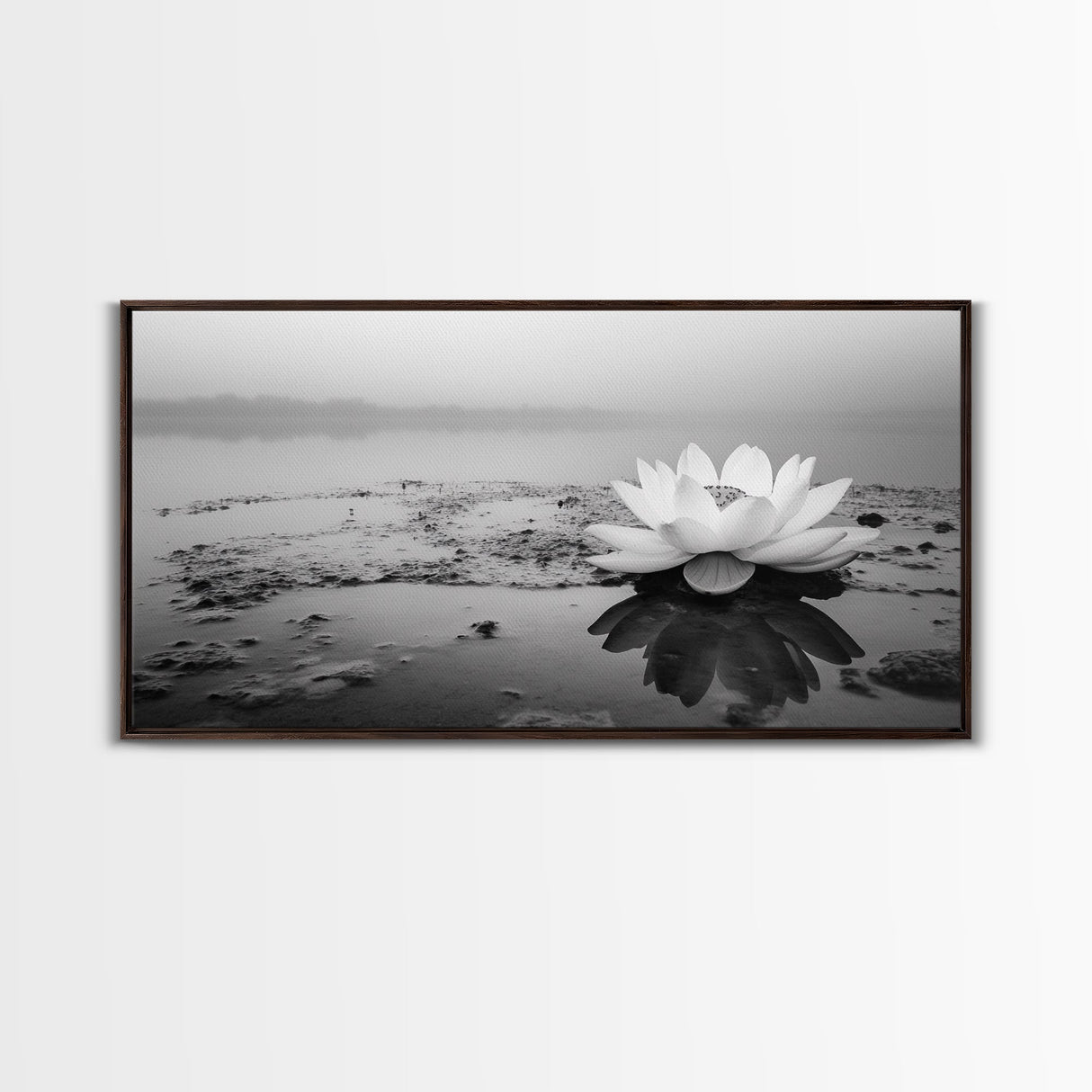 Lotus, Zen Wall Art, Minimalist Art, Coastal Landscape Art, Wabi Sabi Art, Panoramic Art, Moody Art, Framed Canvas Print