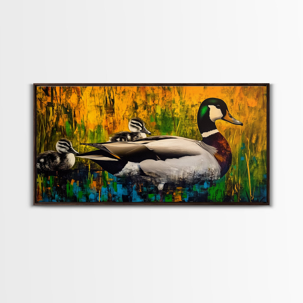 Mallard Duck Painting, Colorful Wildlife Art, Nature Lover Gift, Whimsical Wall Art, Framed Canvas Print, Rustic Home Decor, Bird Art