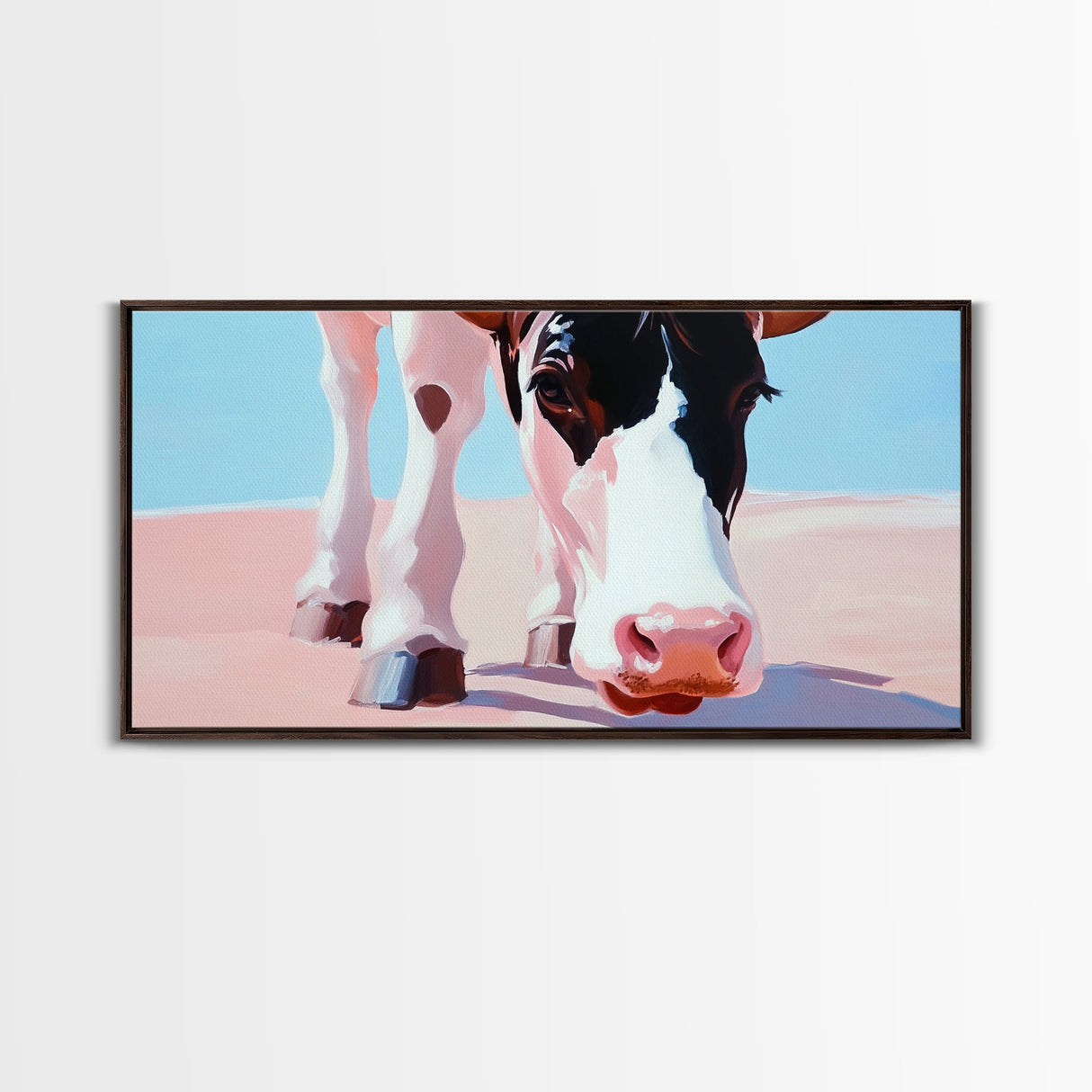 Longhorn Cow, Bull and Bear Art, Rustic Decor, Farmhouse Art, Southwest Wall Art, Light Pink Wall Art, Canvas Print, Living Room Art