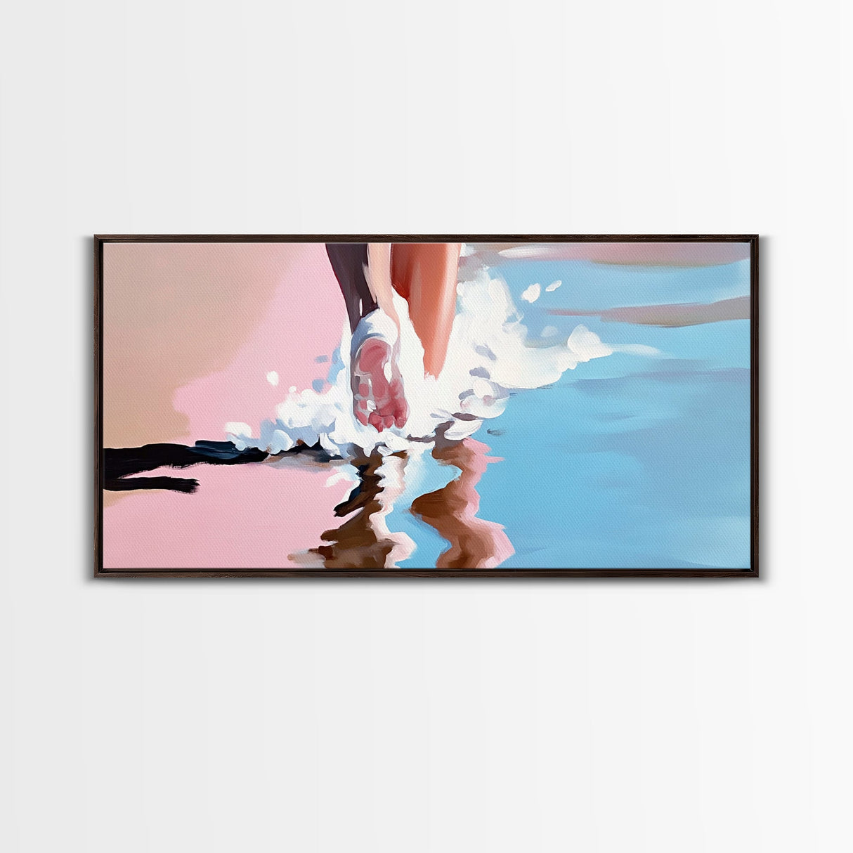 Barefoot Beach Walk, coastal decor, ocean painting, seascape painting, pink abstract art, light pink wall art, canvas print