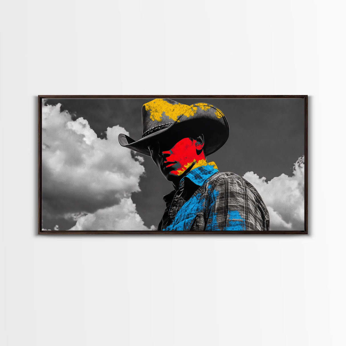 Western Cowboy Portrait Canvas Print Rustic Decor Southwest Wall Art Black Cowgirl Painting Farmhouse Art Extra Wide Horizontal Art