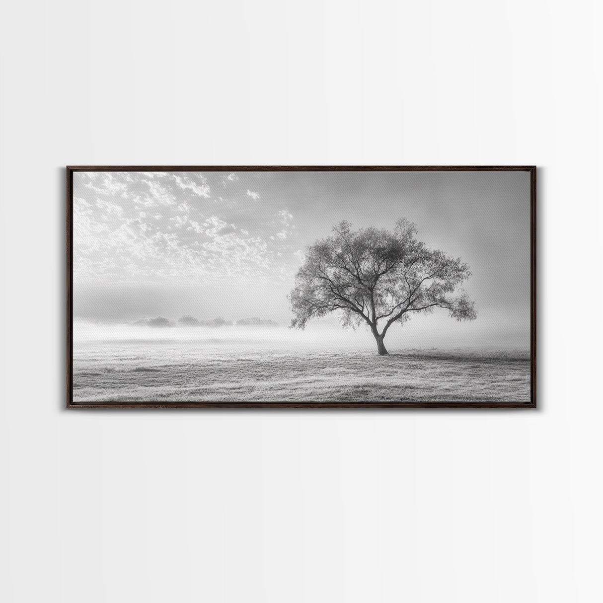 Solitary Tree, Minimalist Art, Landscape Painting, Oak Tree Art, Extra Wide Art, Moody Art, Wabi Sabi Wall Art, Framed Canvas Print