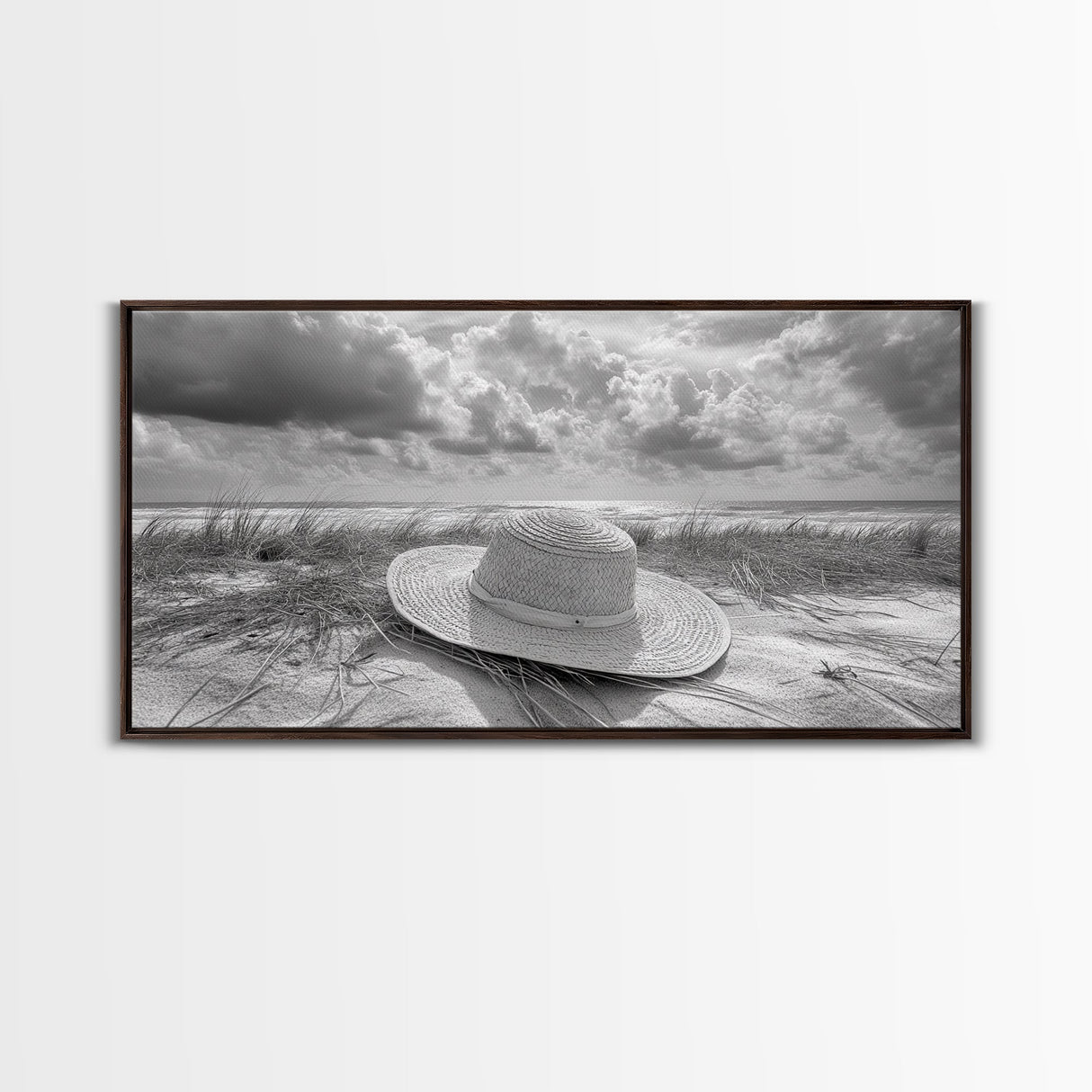 Straw Hat, Coastal Landscape Art, Wabi Sabi Art, Beach Wall Art, Rustic Decor, Extra Wide Art, Coastal Cowgirl Art, Canvas Print