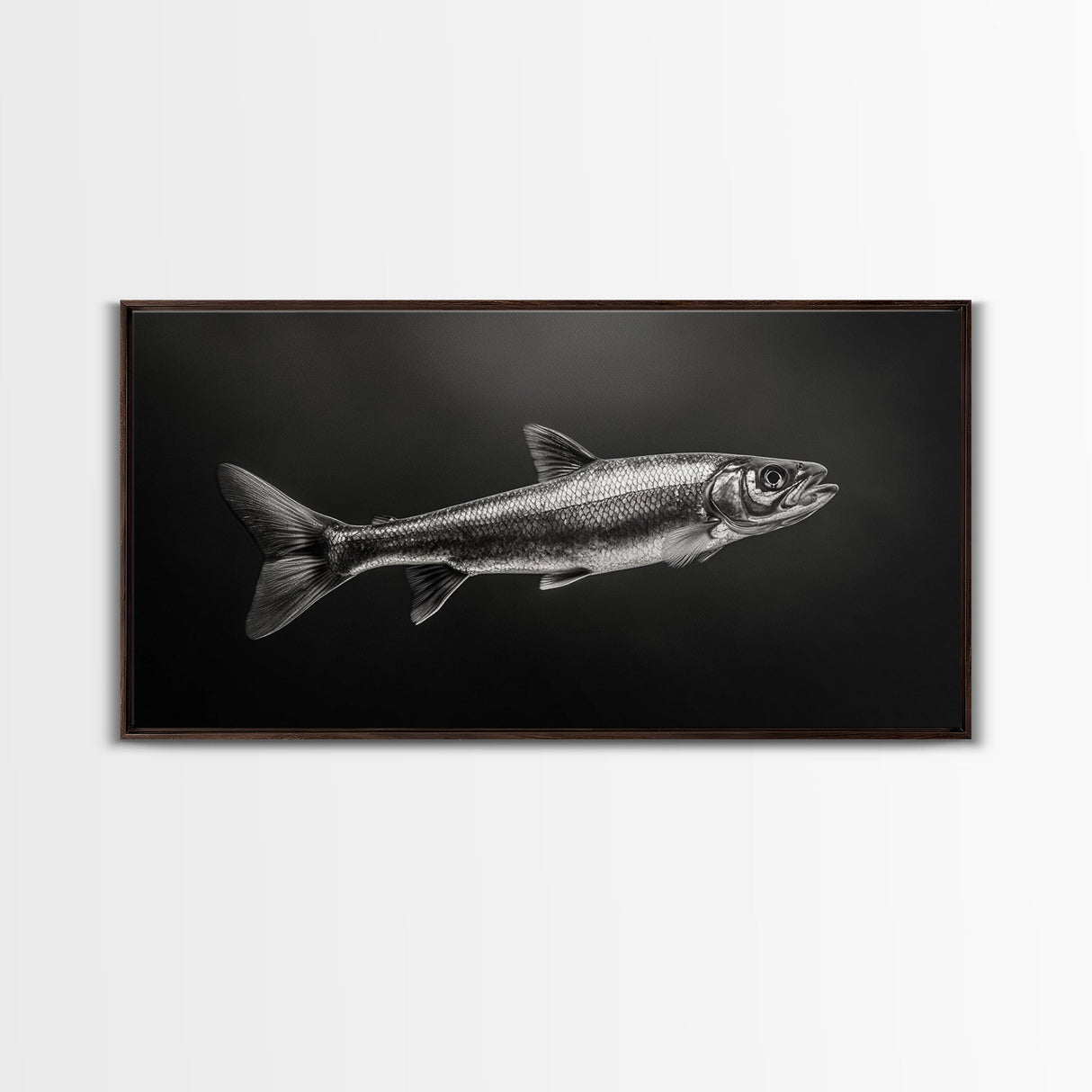 Trout, fish painting, fly fishing art, rustic decor, cabin wall art, nature painting, extra wide art, panoramic art, framed canvas print