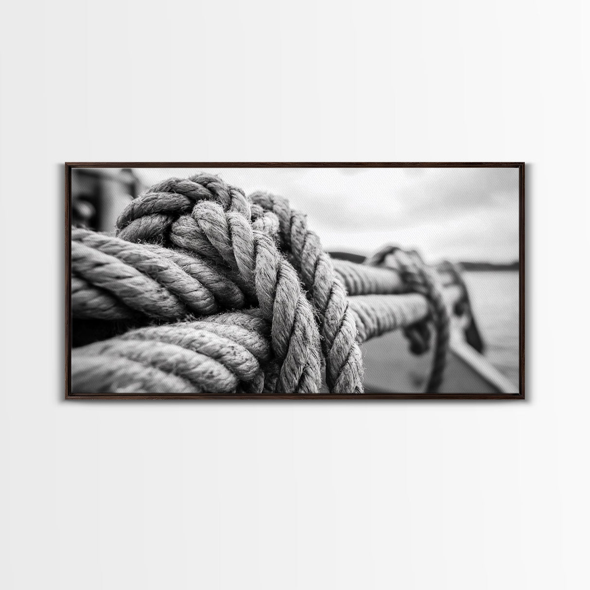 Nautical rope, rustic art, coastal decor, nautical wall art, maritime painting, extra wide art, panoramic painting, framed canvas print