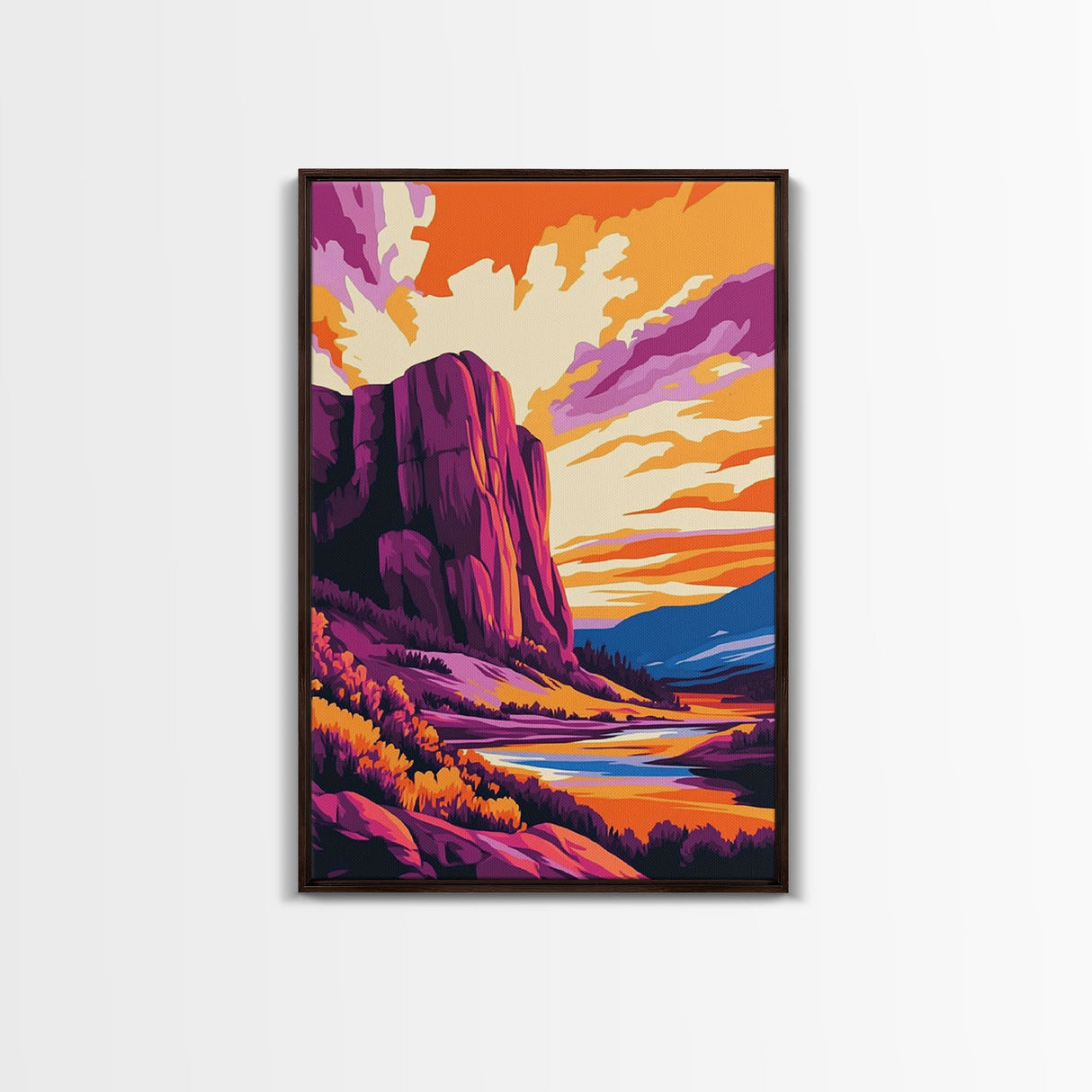 Mountain Painting, Bold Landscape Art, Orange Purple Wall Decor, Southwest Wall Art, Framed Canvas Print, Nature Inspired Artwork