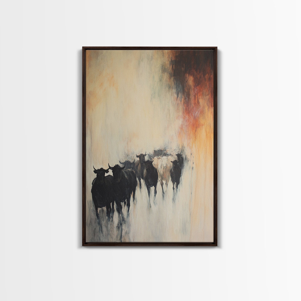 Foggy Cattle, moody art, bull and bear art, rustic wall art, farmhouse art, vintage aesthetic, country home, Canvas Print